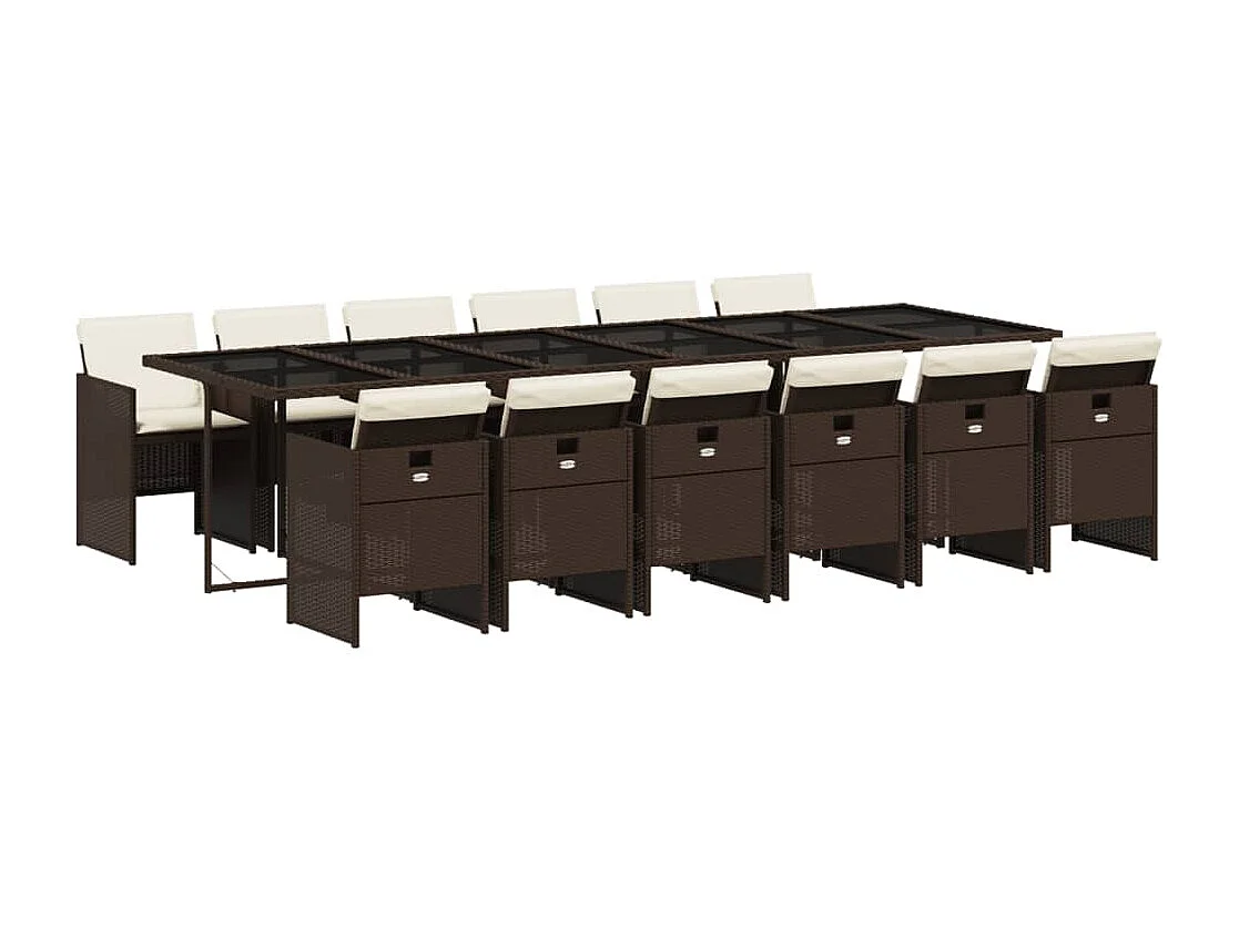 Ensemble à manger de jardin avec coussins 13 pcs marron rotin
