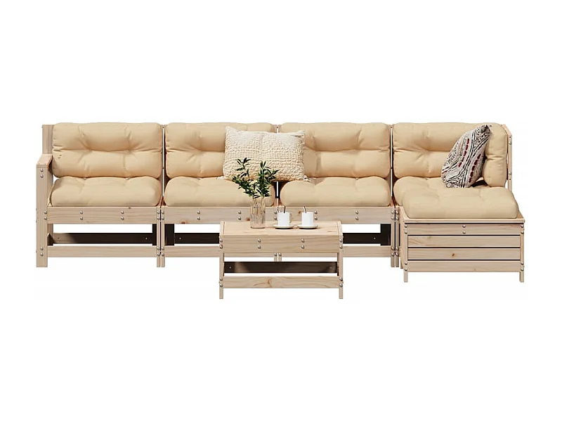 6 pcs conjunto sofás de jardim madeira de pinho maciça