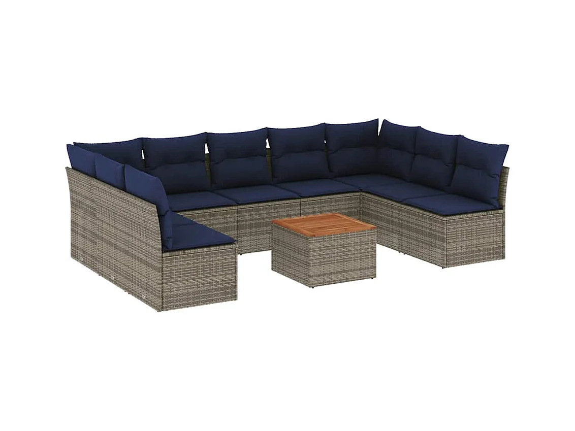 Salon de jardin 10 pcs avec coussins gris résine tressée