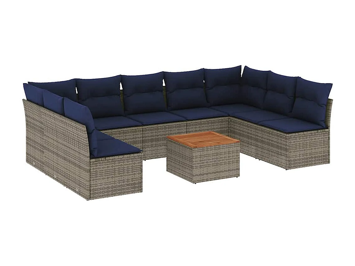 Salon de jardin 10 pcs avec coussins gris résine tressée