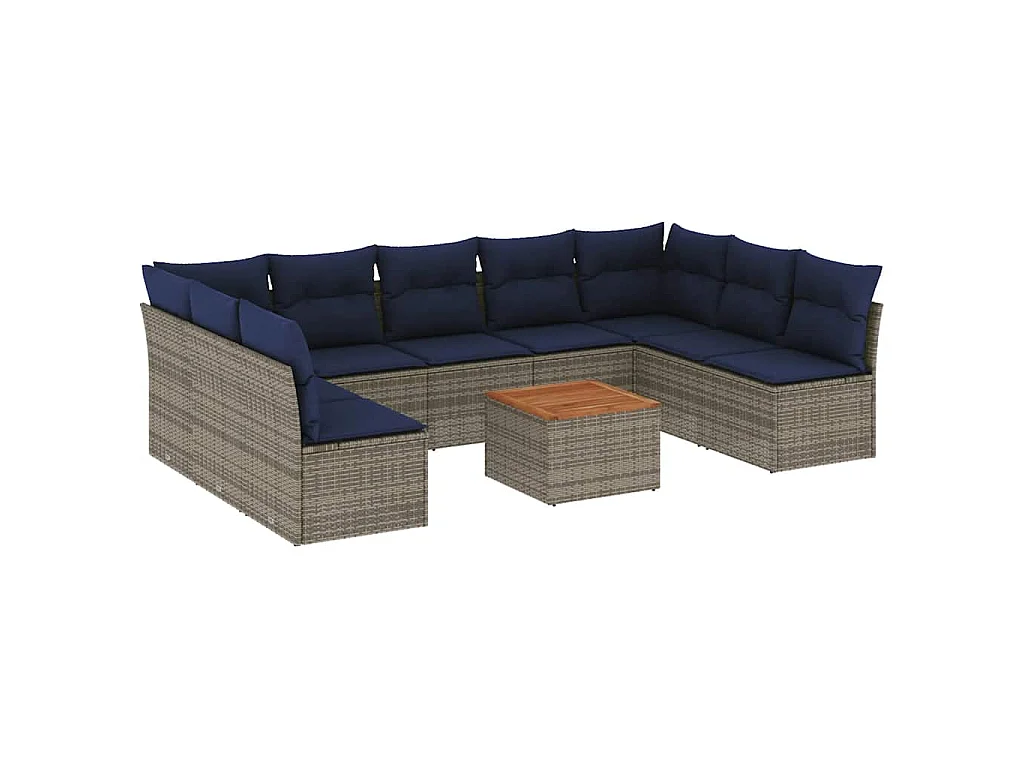 10-delige Loungeset met kussens poly rattan grijs