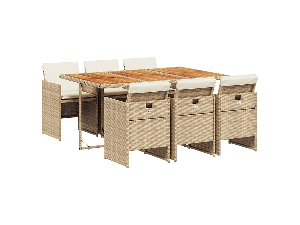 7-tlg. Garten-Essgruppe mit Kissen Beige Poly Rattan