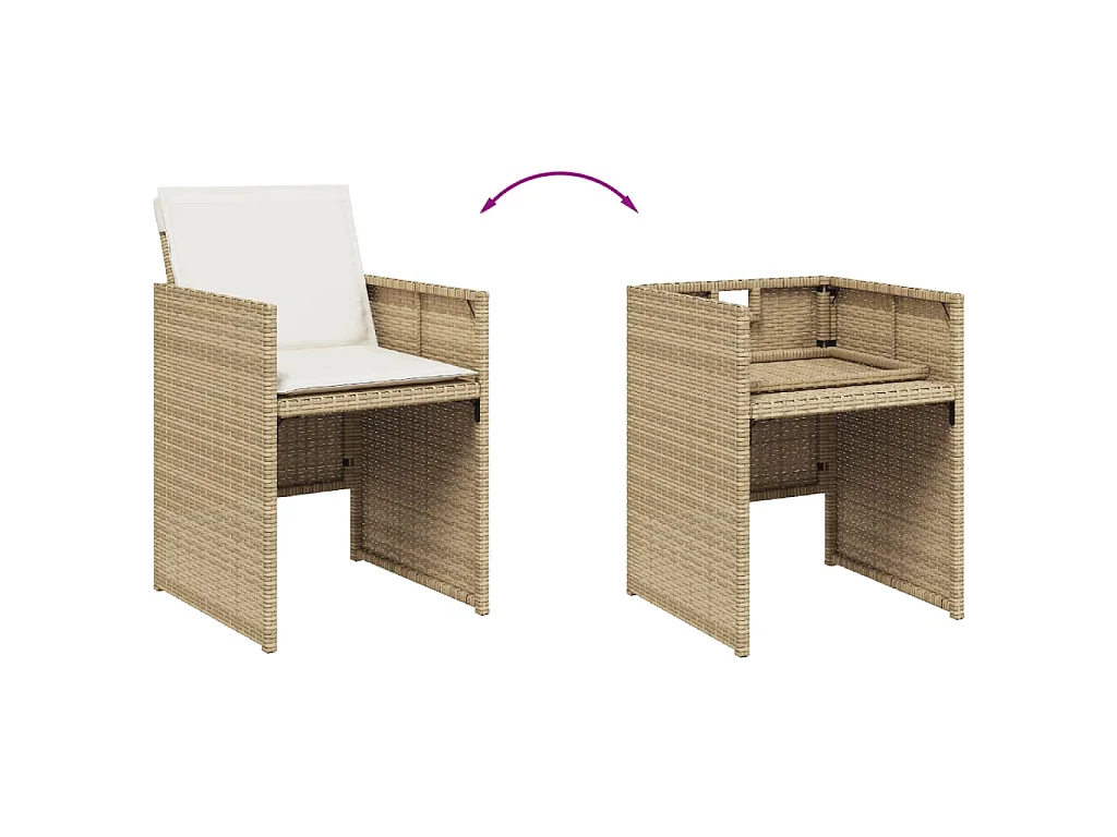 7-tlg. Garten-Essgruppe mit Kissen Beige Poly Rattan