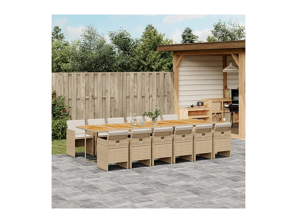 Ensemble à manger de jardin et coussins 13 pcs beige