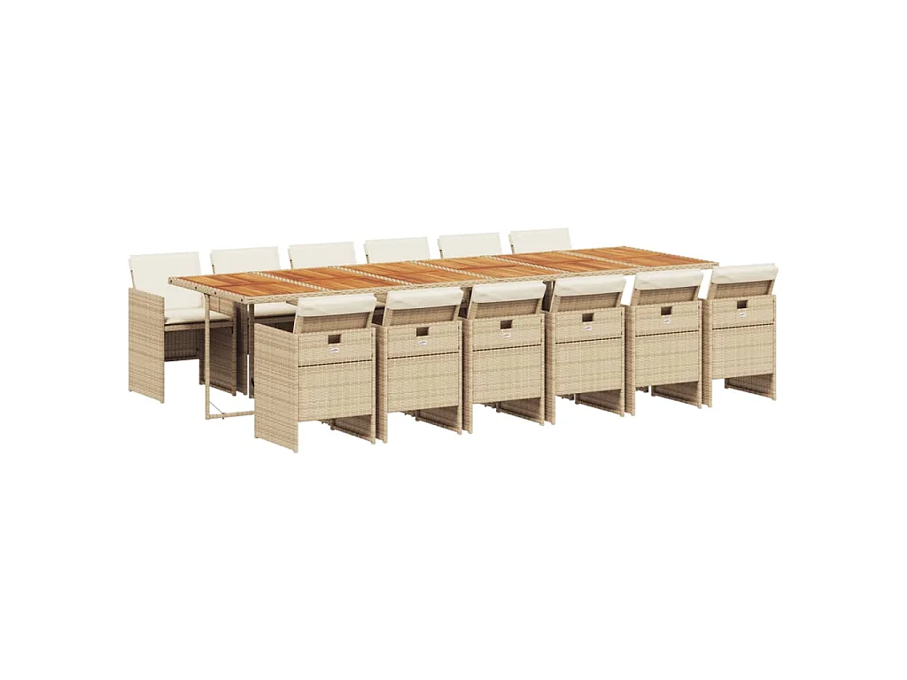 13 pcs conjunto de jantar p/ jardim com almofadões vime PE bege