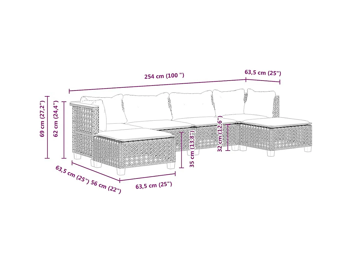 Salon de jardin avec coussins 6 pcs beige résine tressée