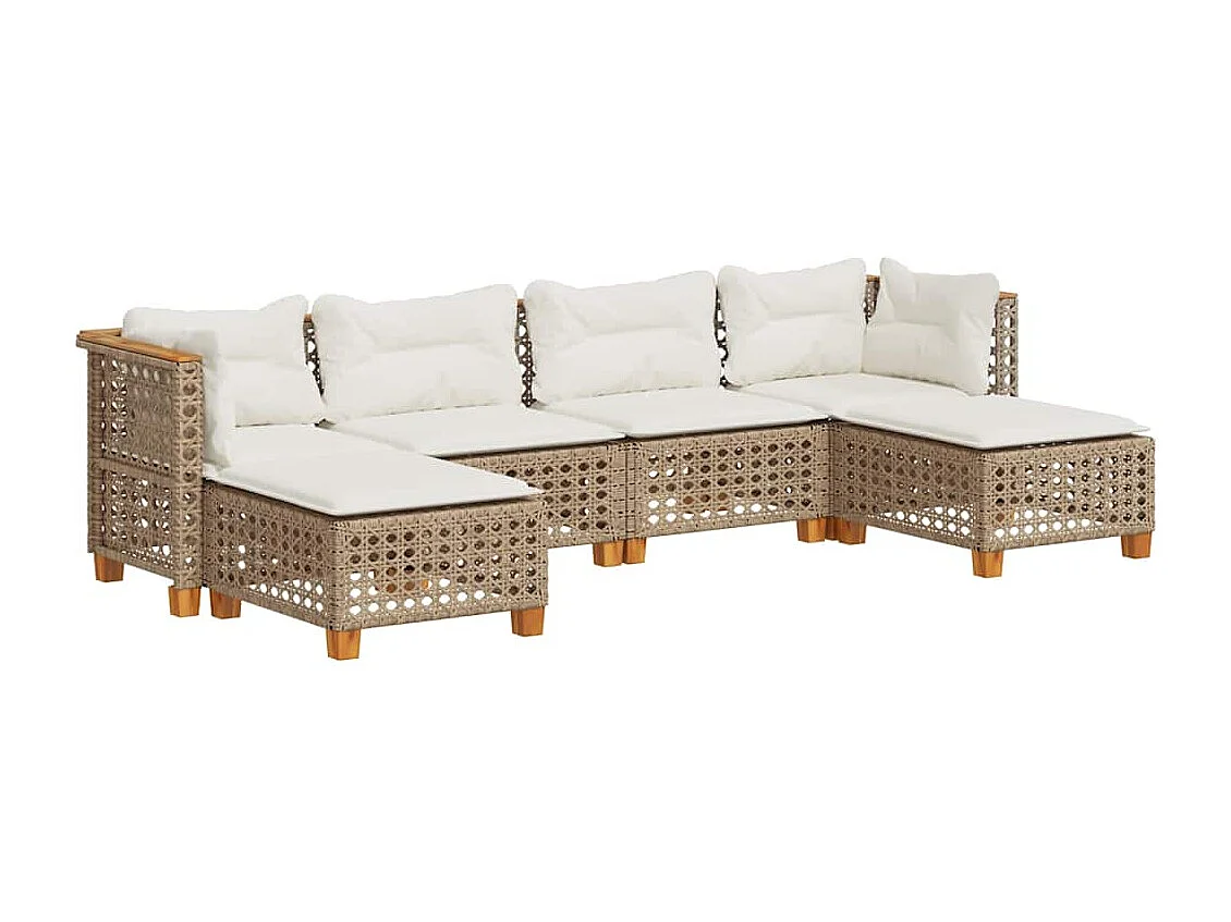 6-tlg. Garten-Sofagarnitur mit Kissen Beige Poly Rattan