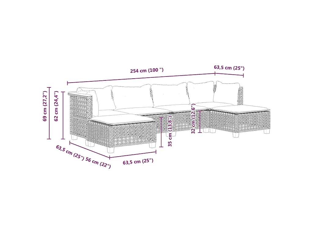 Salon de jardin avec coussins 6 pcs beige résine tressée