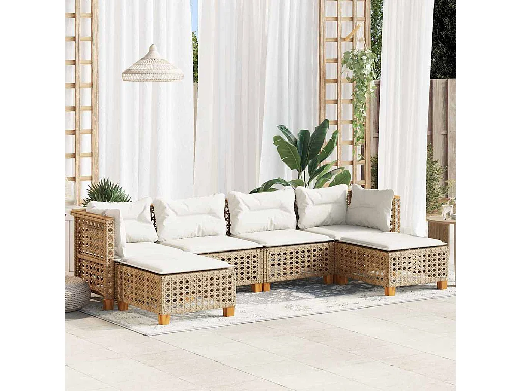 Salon de jardin avec coussins 6 pcs beige résine tressée