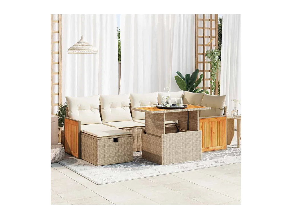 Set Divano da Giardino 8 pz con Cuscini Beige in Polyrattan