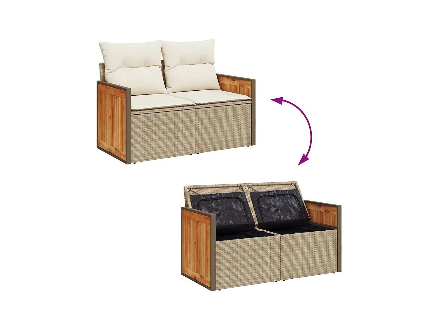 8-tlg. Garten-Sofagarnitur mit Kissen Beige Poly Rattan