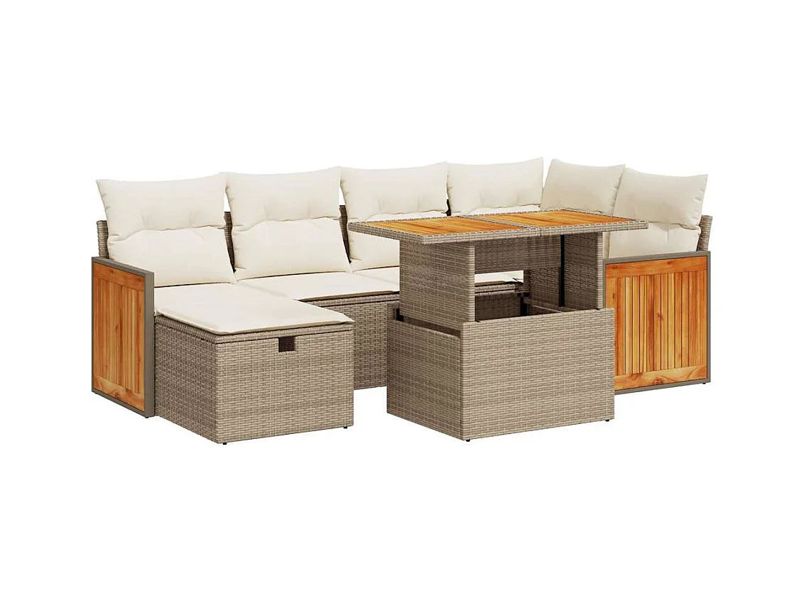 8-tlg. Garten-Sofagarnitur mit Kissen Beige Poly Rattan