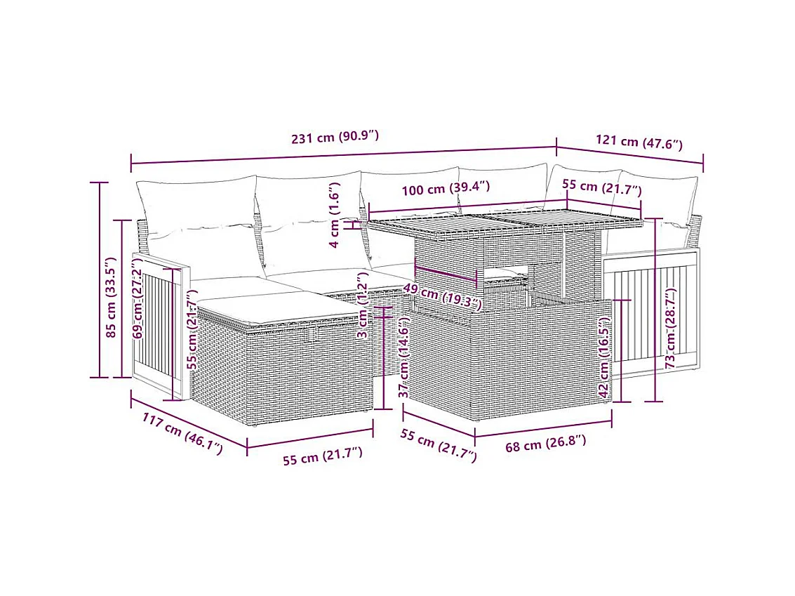 8-tlg. Garten-Sofagarnitur mit Kissen Beige Poly Rattan