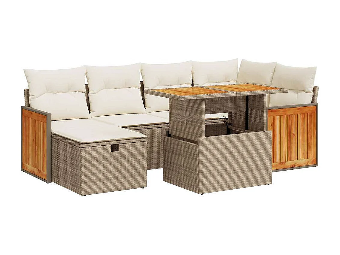 Set Divano da Giardino 8 pz con Cuscini Beige in Polyrattan