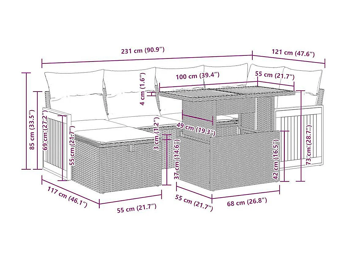 Set Divano da Giardino 8 pz con Cuscini Beige in Polyrattan