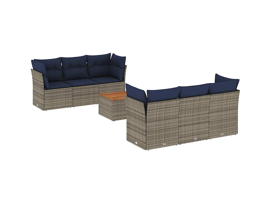 Salon de jardin 7 pcs avec coussins gris résine tressée