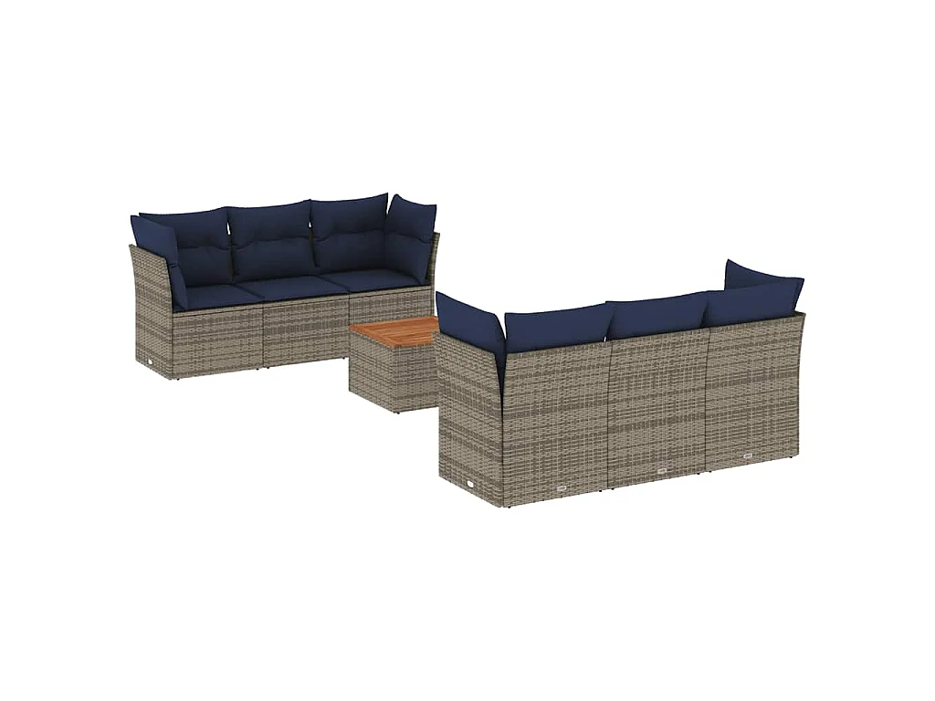 7-delige Loungeset met kussens poly rattan grijs