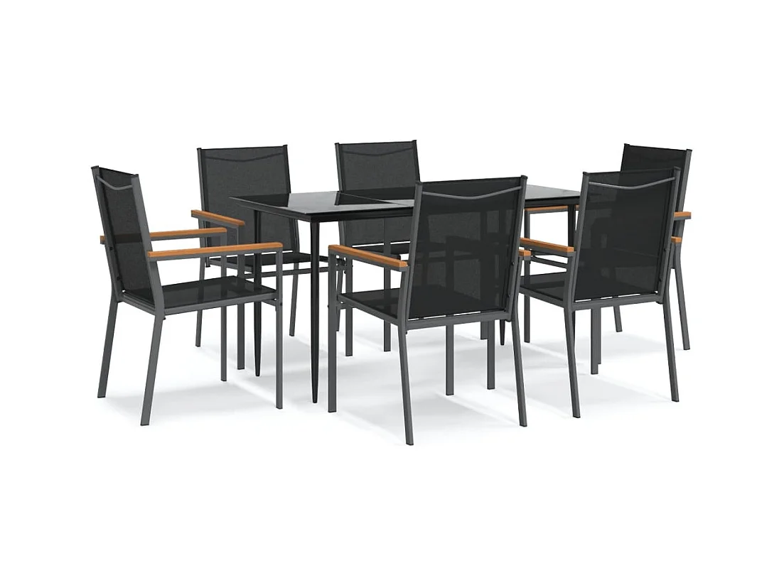 Ensemble à manger de jardin 7 pcs noir textilène et acier
