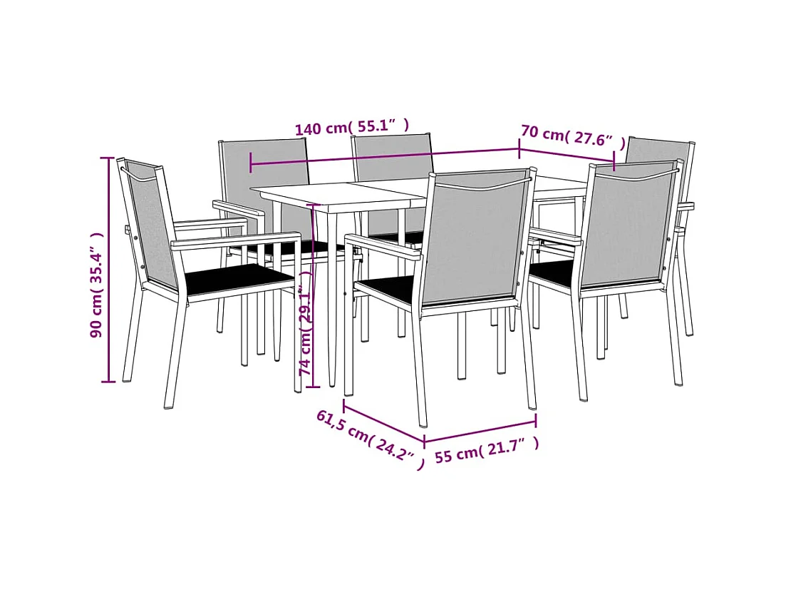 Ensemble à manger de jardin 7 pcs noir textilène et acier