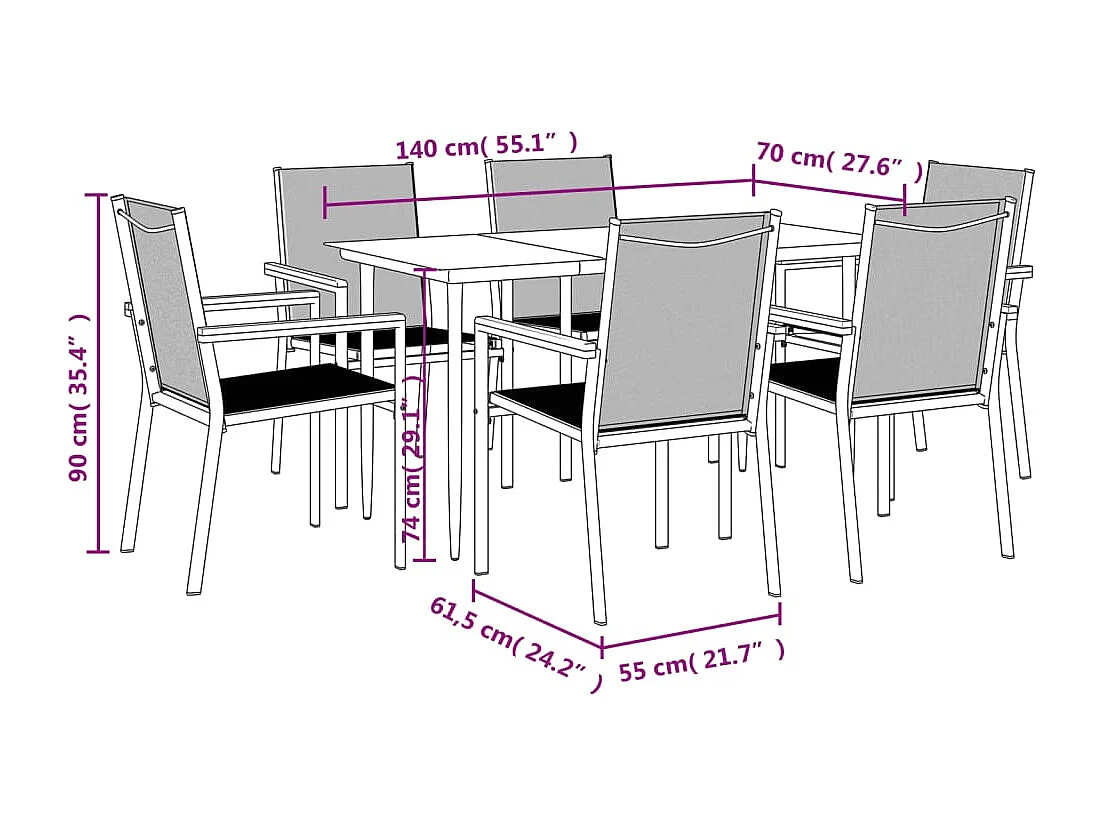 Ensemble à manger de jardin 7 pcs noir textilène et acier