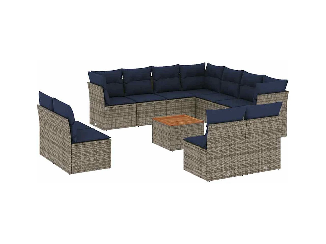 Salon de jardin avec coussins 12 pcs gris résine tressée