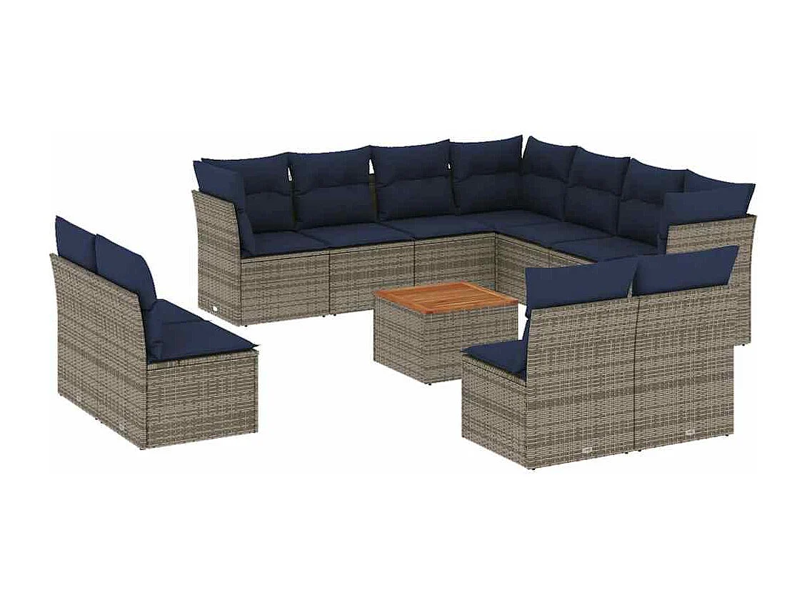 Salon de jardin avec coussins 12 pcs gris résine tressée