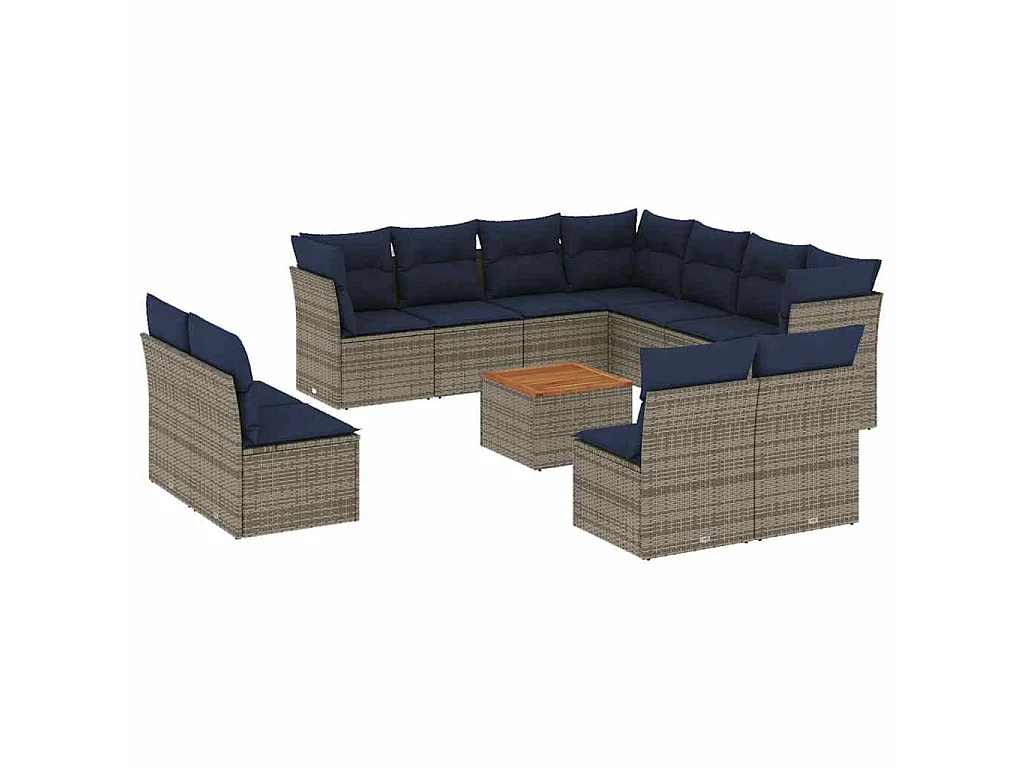 12-delige Loungeset met kussens poly rattan grijs
