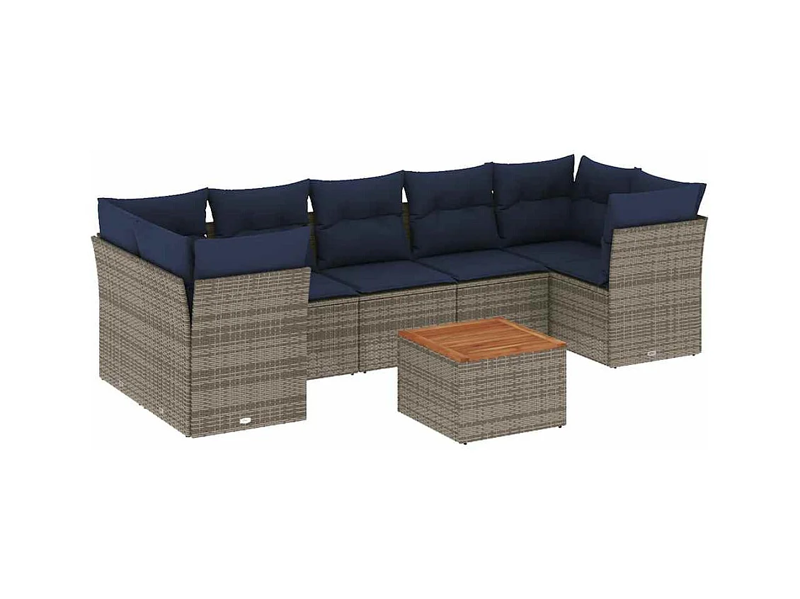 Salon de jardin 8 pcs avec coussins gris résine tressée