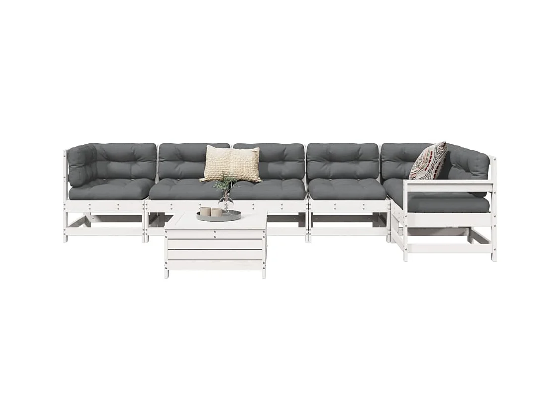 7-delige Loungeset massief grenenhout wit