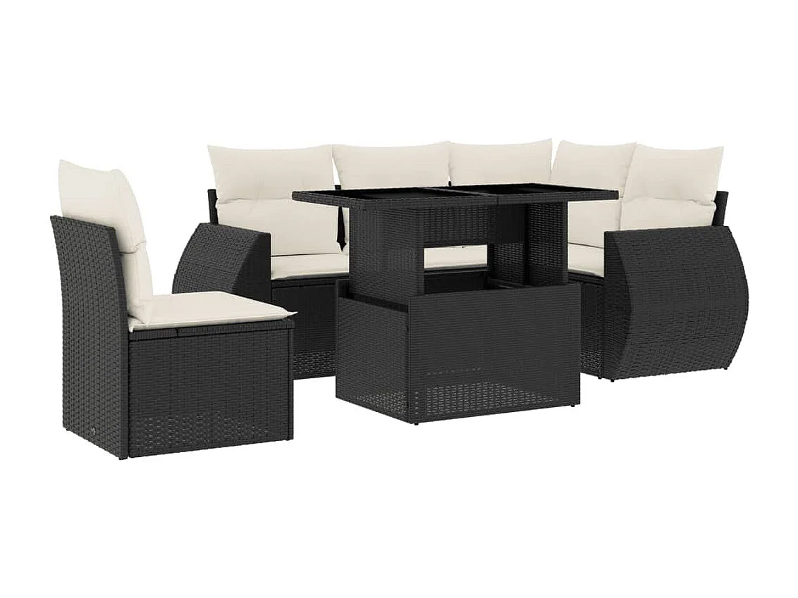 Salon de jardin 6 pcs avec coussins noir résine tressée