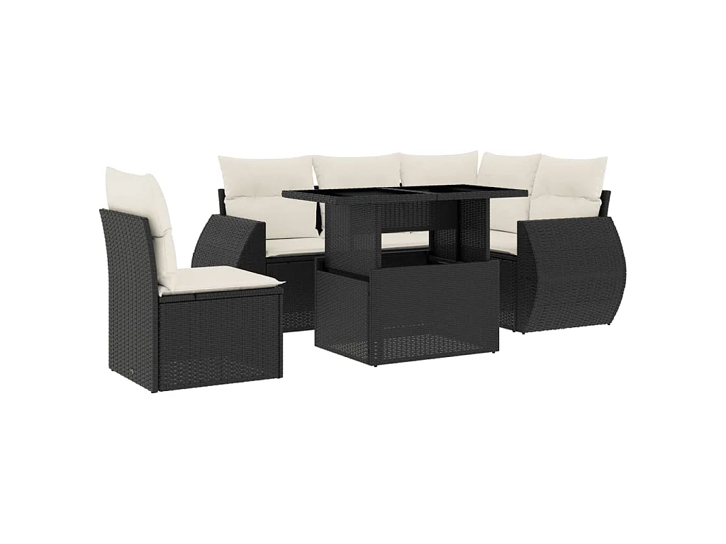Set Divano da Giardino 6 pz con Cuscini Nero in Polyrattan