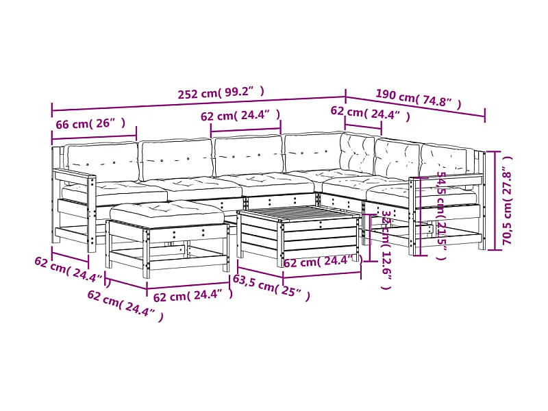 8-tlg. Garten-Lounge-Set mit Kissen Massivholz Douglasie