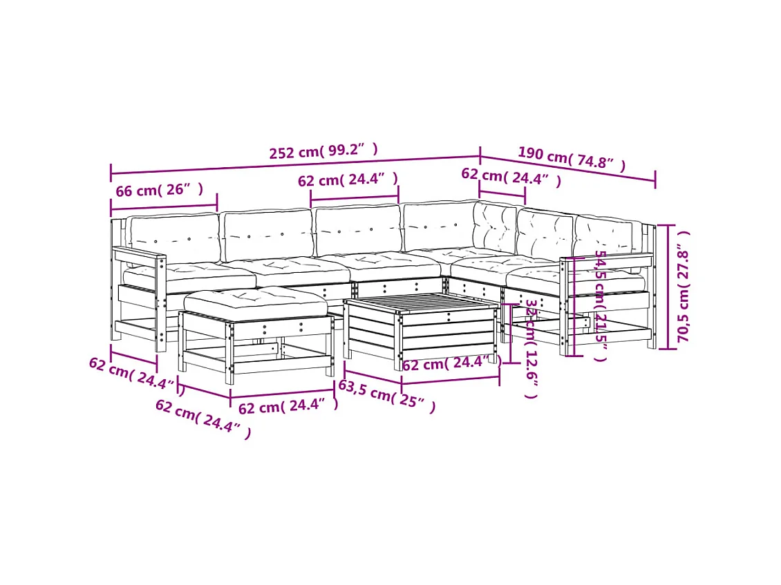 8-tlg. Garten-Lounge-Set mit Kissen Massivholz Douglasie