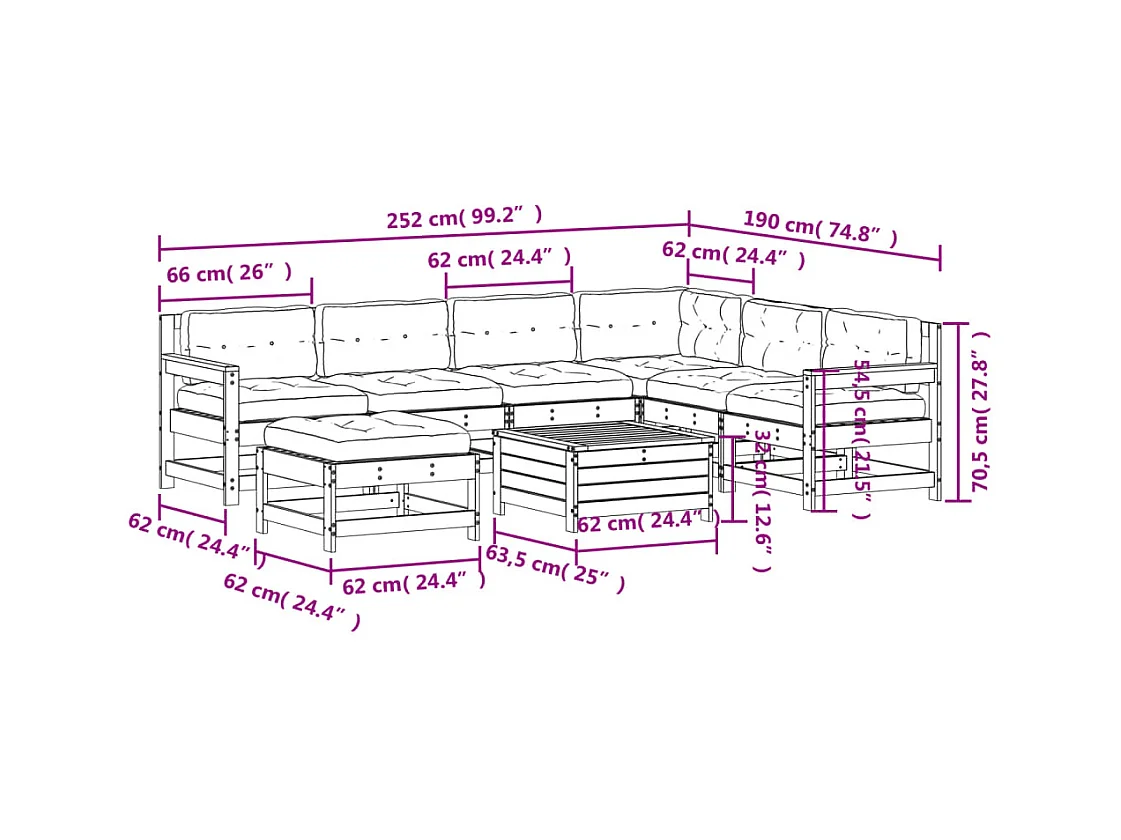8-tlg. Garten-Lounge-Set mit Kissen Massivholz Douglasie
