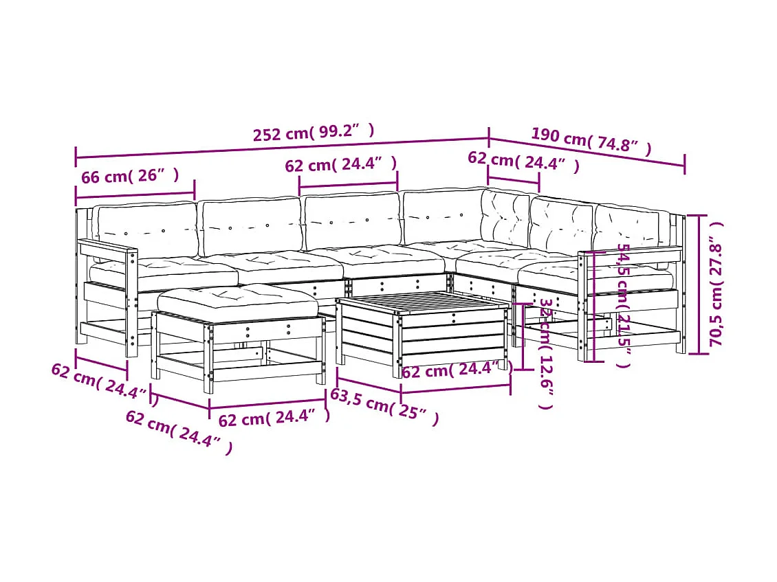 Salon de jardin 8 pcs avec coussins bois massif douglas