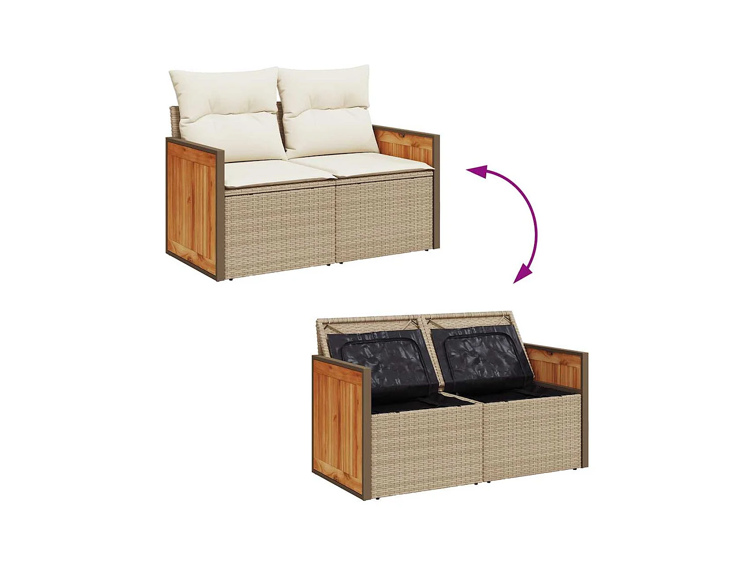 7-delige Loungeset met kussens poly rattan acacia beige
