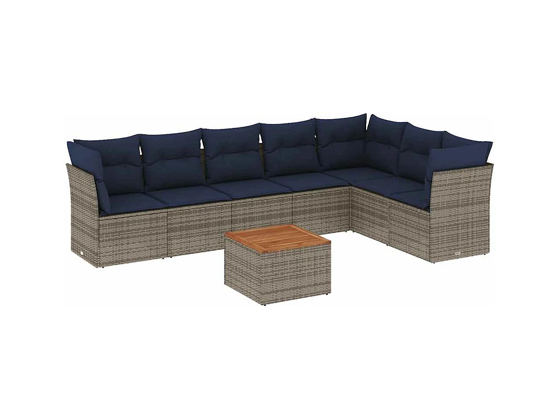 Salon de jardin 8 pcs avec coussins gris résine tressée