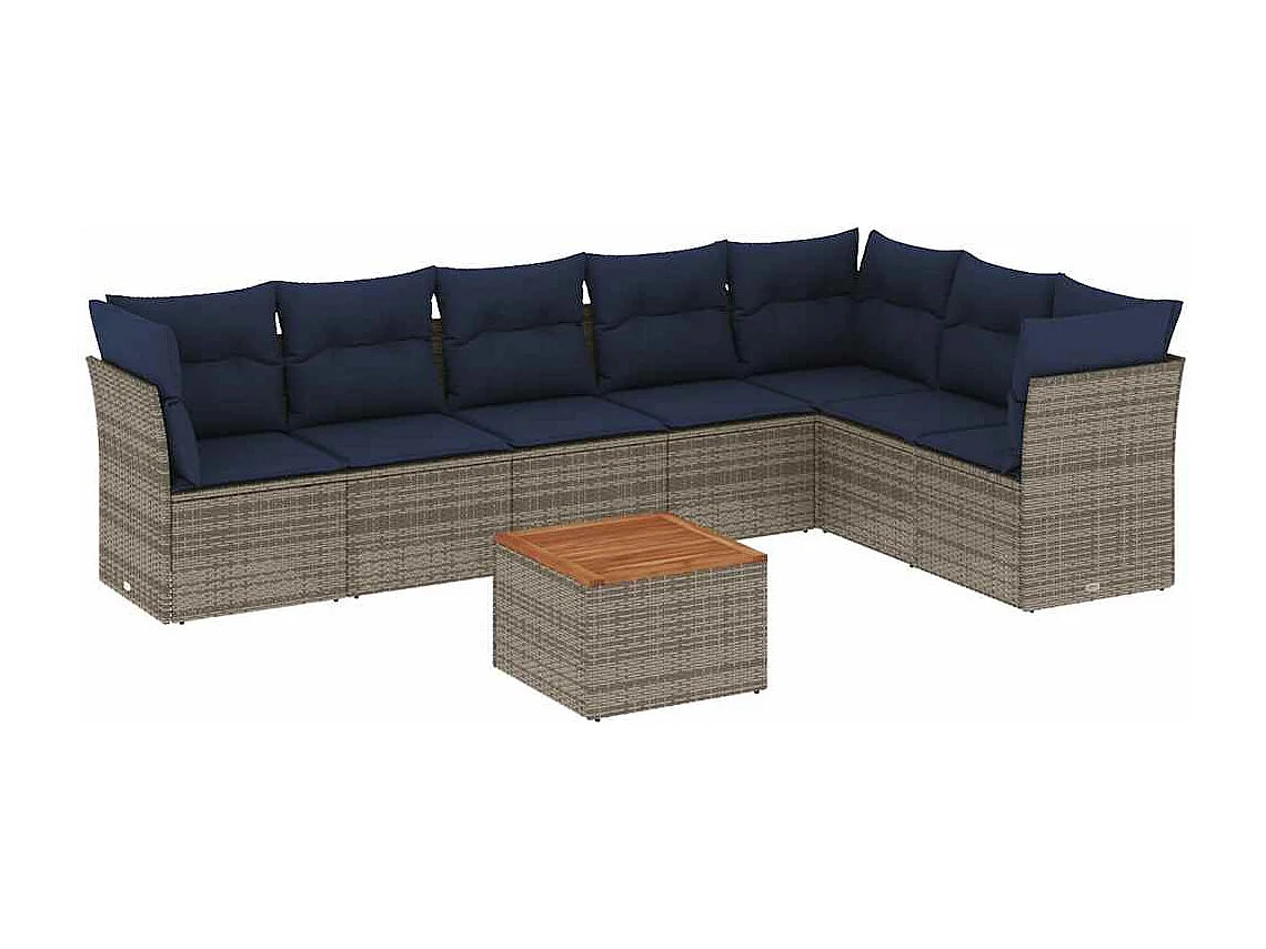 Salon de jardin 8 pcs avec coussins gris résine tressée