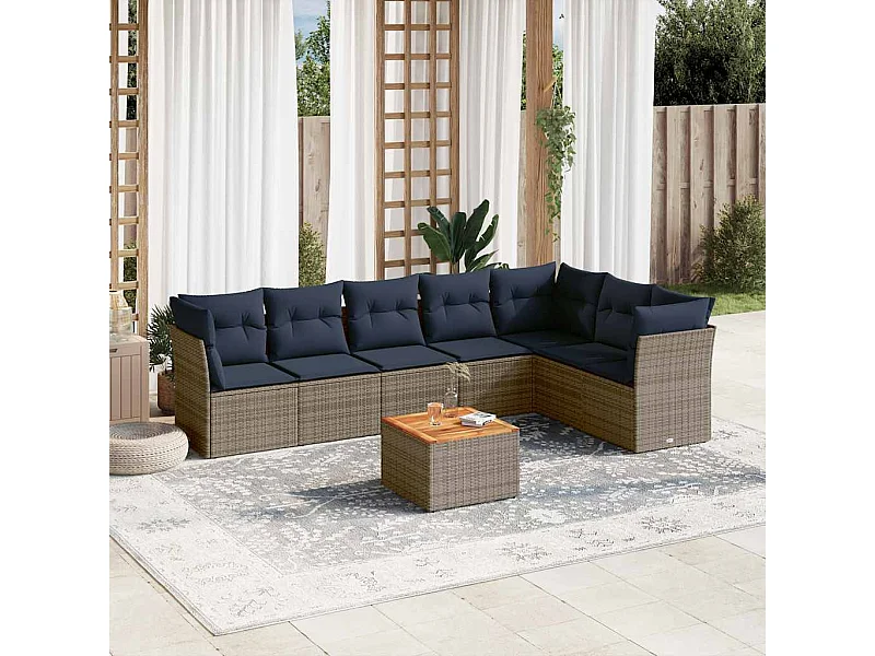 8-delige Loungeset met kussens poly rattan grijs