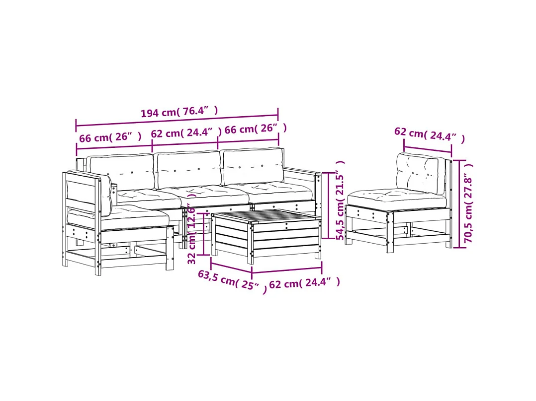 6-tlg. Garten-Lounge-Set mit Kissen Massivholz Douglasie