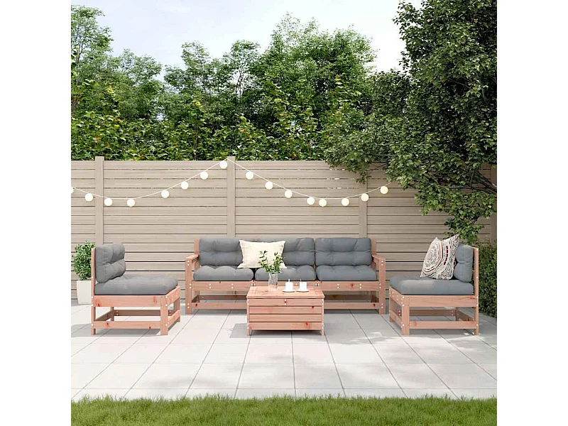 Salon de jardin 6 pcs avec coussins bois massif Douglas