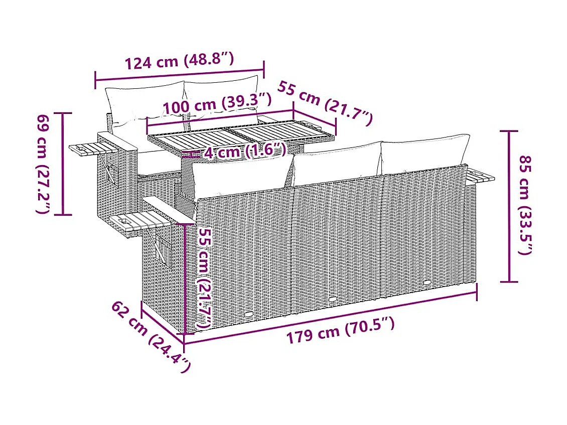 6-tlg. Garten-Sofagarnitur mit Kissen Beige Poly Rattan Akazie