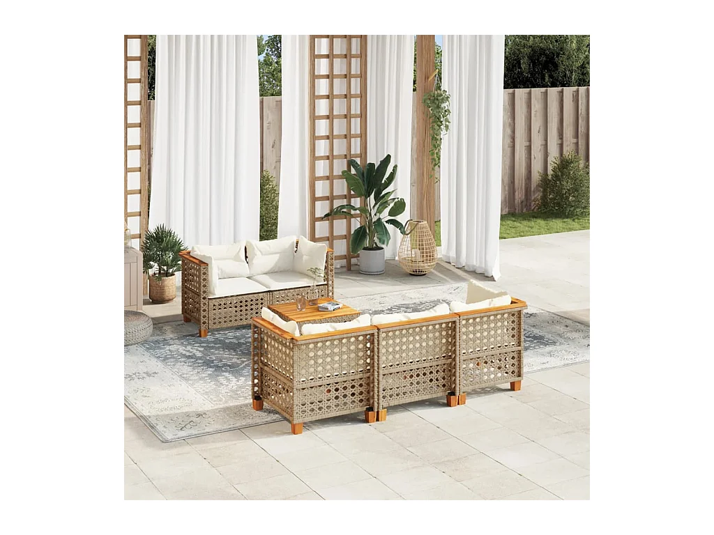 Salon de jardin avec coussins 6 pcs beige résine tressée