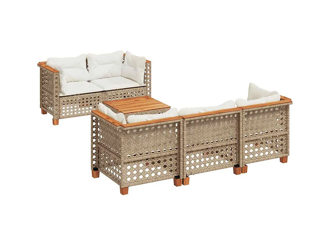 Salon de jardin avec coussins 6 pcs beige résine tressée