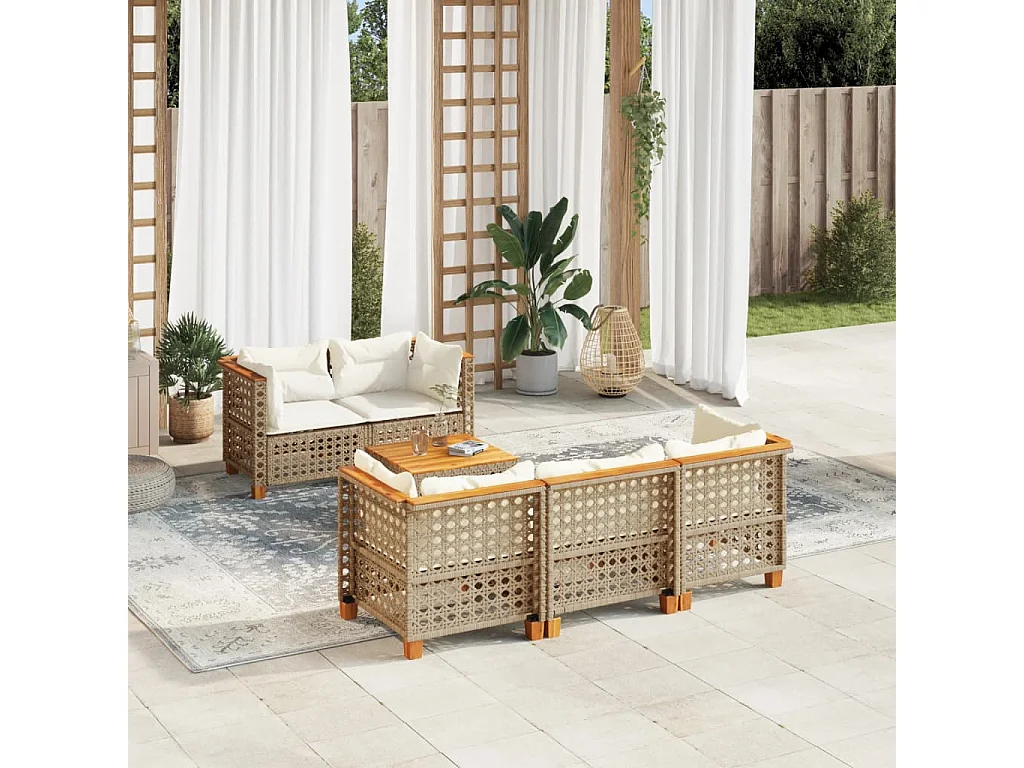 6-tlg. Garten-Sofagarnitur mit Kissen Beige Poly Rattan