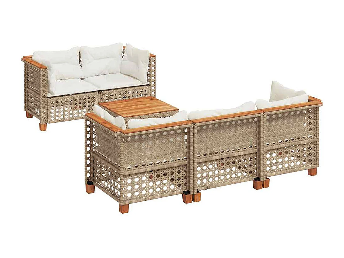 6-tlg. Garten-Sofagarnitur mit Kissen Beige Poly Rattan