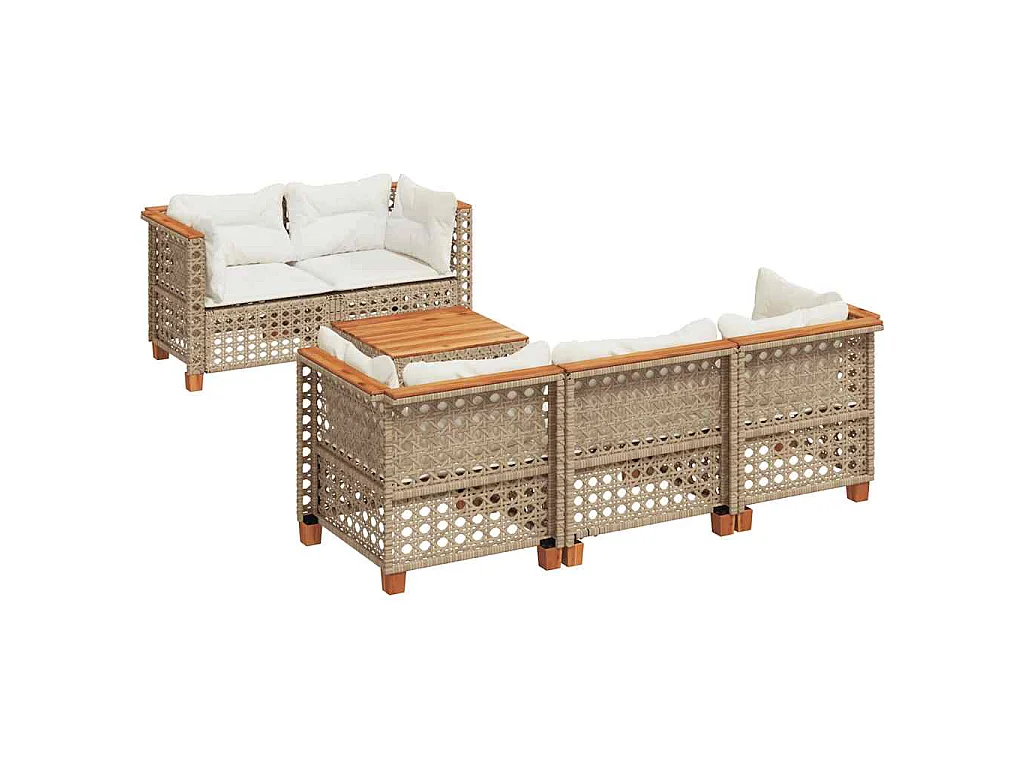 Set Divano da Giardino 6 pz con Cuscini Beige in Polyrattan