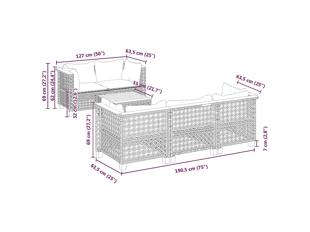 Set Divano da Giardino 6 pz con Cuscini Beige in Polyrattan