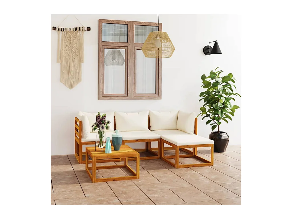 Set muebles de jardín 5 pzas con cojines madera maciza acacia