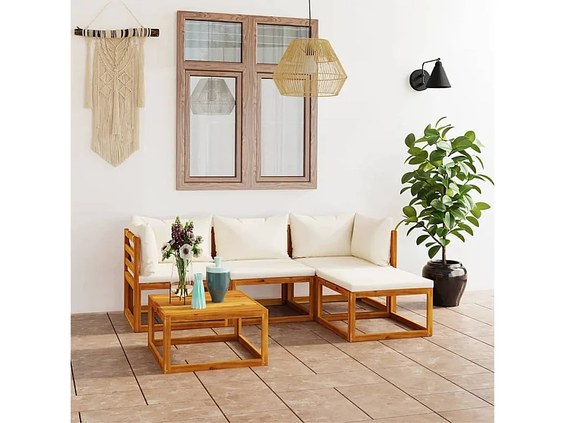 Set muebles de jardín 5 pzas con cojines madera maciza acacia